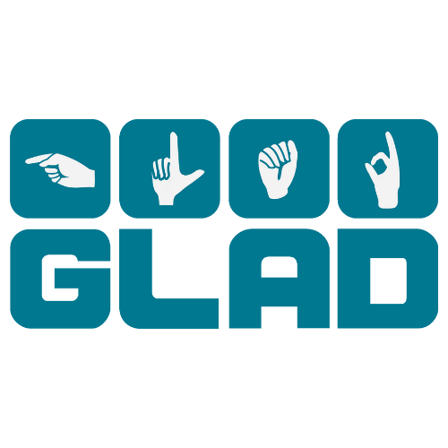 GLAD logo with hand signs representing the letters G L A D
